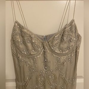Formal gown heavily beaded gray and silver. Vintage from estate sale. Runs small